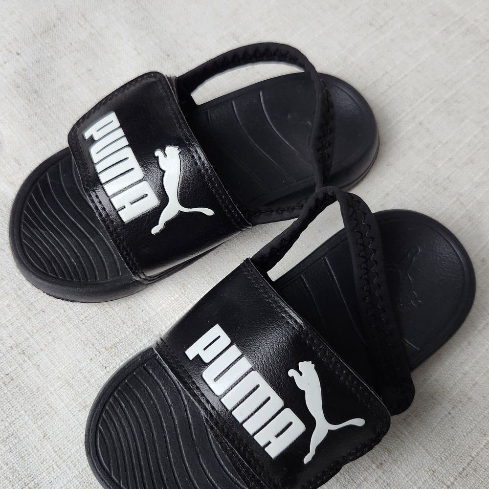 Puma Black and White Slide Sandals with Logo